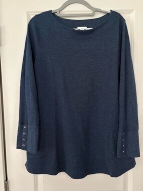 J.Jill Women's Navy Button-Cuff Long Sleeve Top